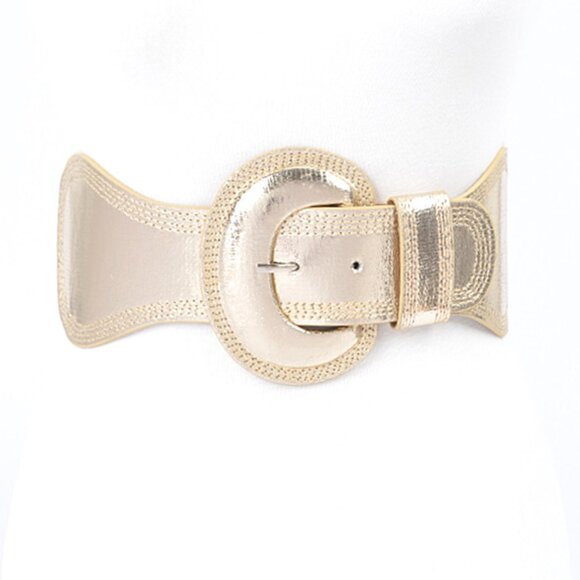 BNWT Plus Size Metallic Gold Elastic Wide Belt Fashion Belt Gold XL Belt - Picture 1 of 4